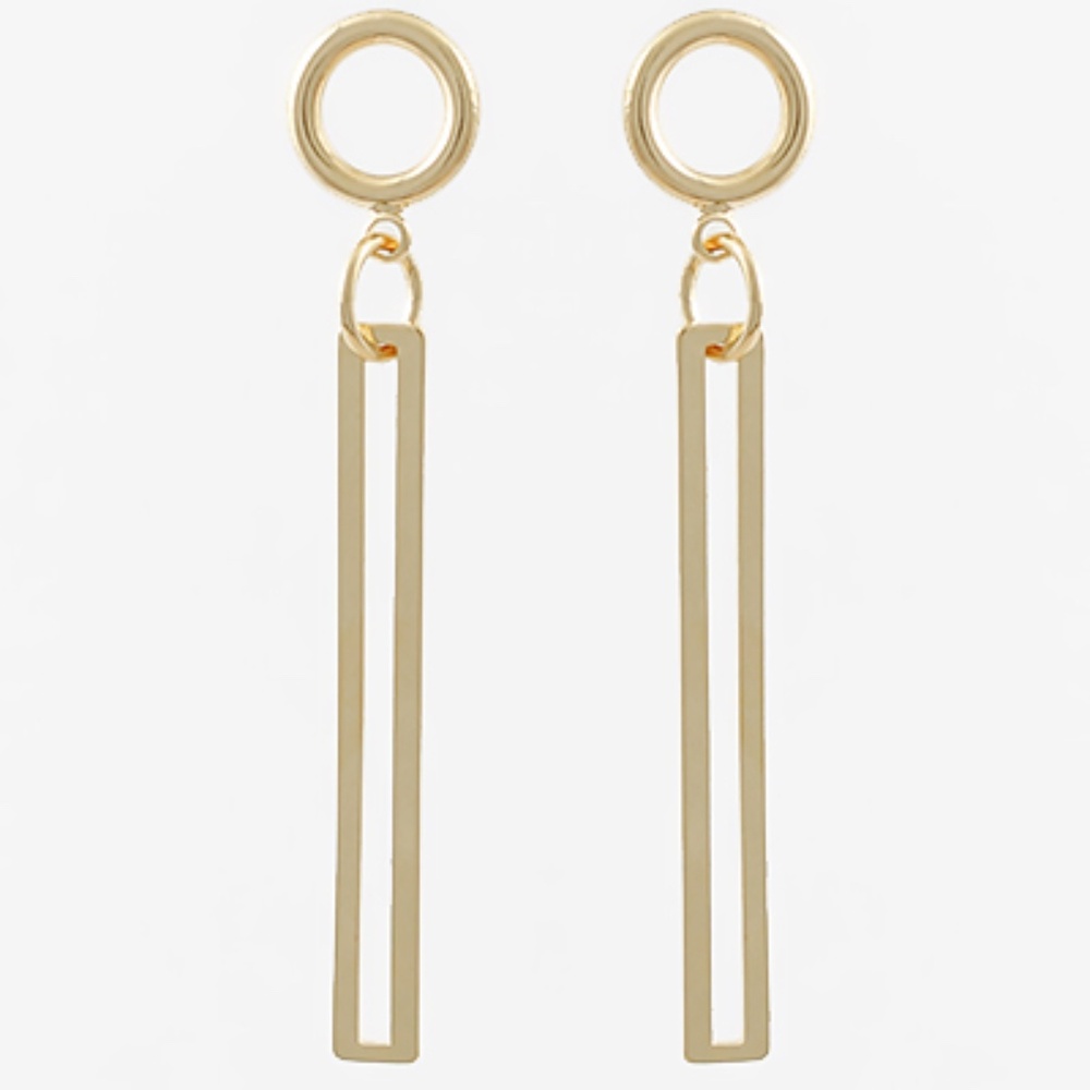Rectangle Open Bar & Circle Drop Earrings - image 1